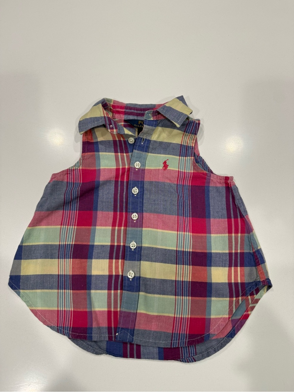 Polo by Ralph Lauren Pastel Plaid Button-Up Tank - Pink Blue Yellow Green